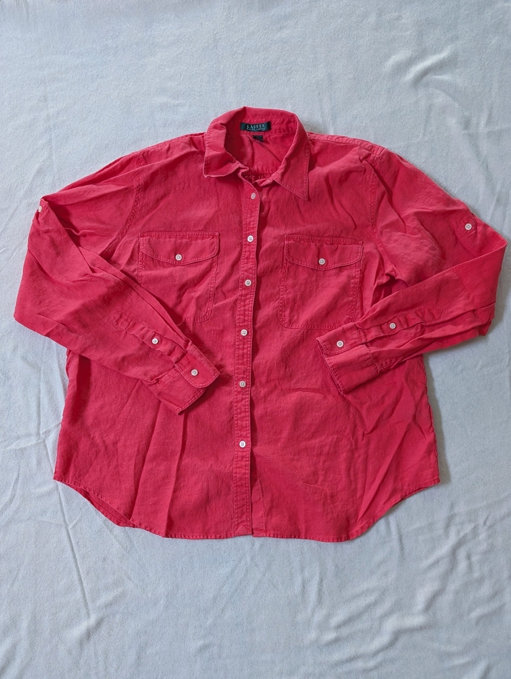 Lauren Ralph Lauren Linen Button Up Pink Shirt XL